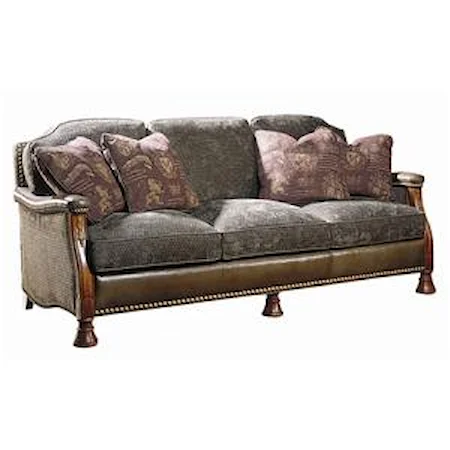 Elegant Carved Sofa with Leather and Fabric 